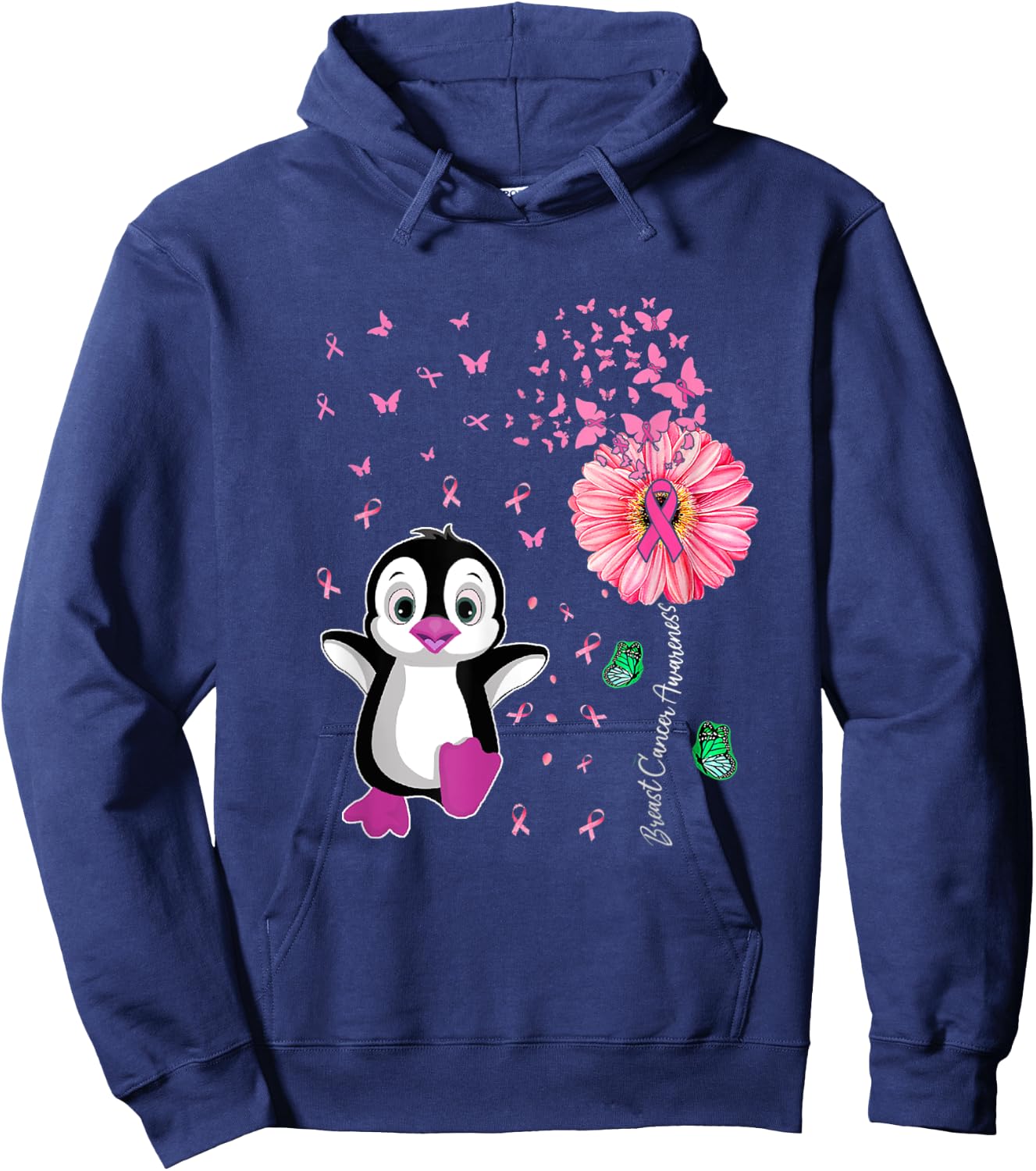 Penguin Pink Breast Cancer Awareness Hoodie - Hoodie | Navy