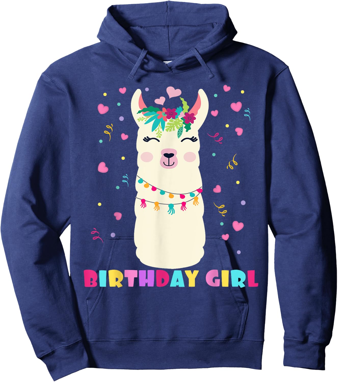 Birthday Girl Cute Llama Alpaca Kids Llamazing Hoodie - Hoodie | Navy
