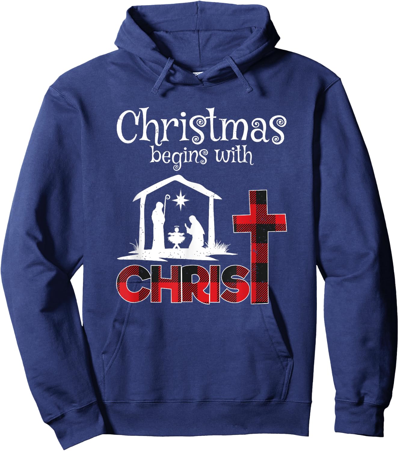 Christmas Begins With Christians Buffalo Plaid Hoodie - Hoodie | Navy