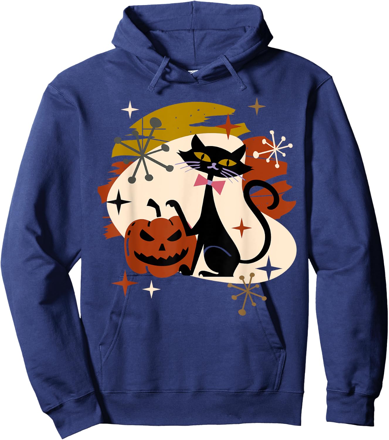 Black Cat and Pumpkin Atomic Retro Halloween Hoodie - Hoodie | Navy