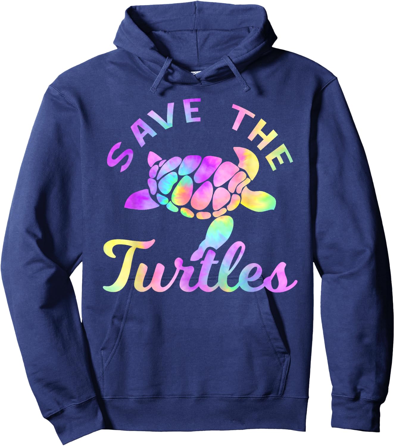 Save The Turtles Pastel Rainbow Tie Dye Turtle Hoodie - Hoodie | Navy
