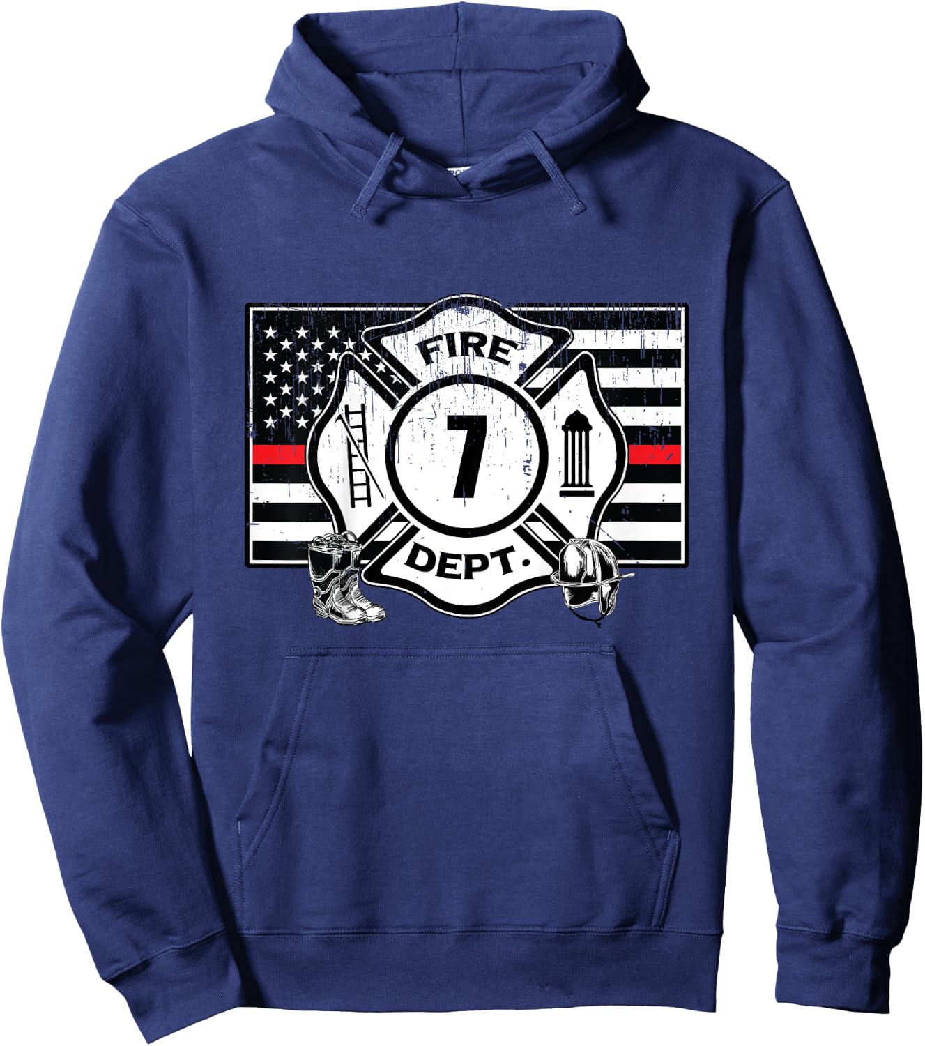 7th Birthday Firefighter Fire Truck 7 Year Old Hoodie - Hoodie | Navy