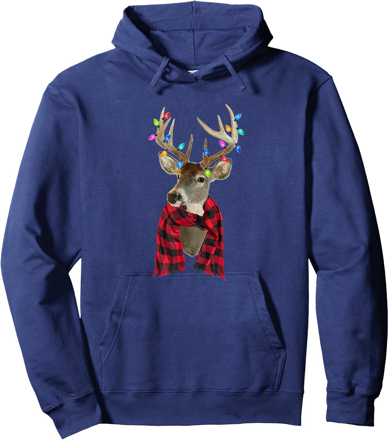 Reindeer Plaid Deer Buffalo Holiday Christmas Hoodie - Hoodie | Navy