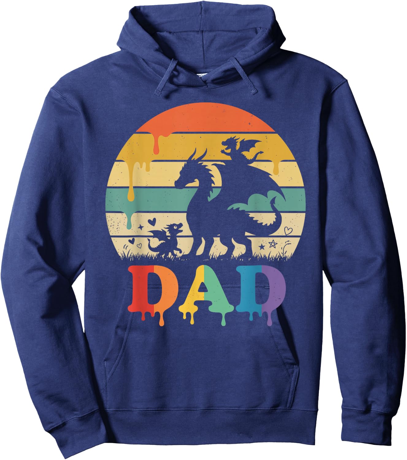 Drip Sunset Dragon Dad Grandpa Father's Day Hoodie - Hoodie | Navy