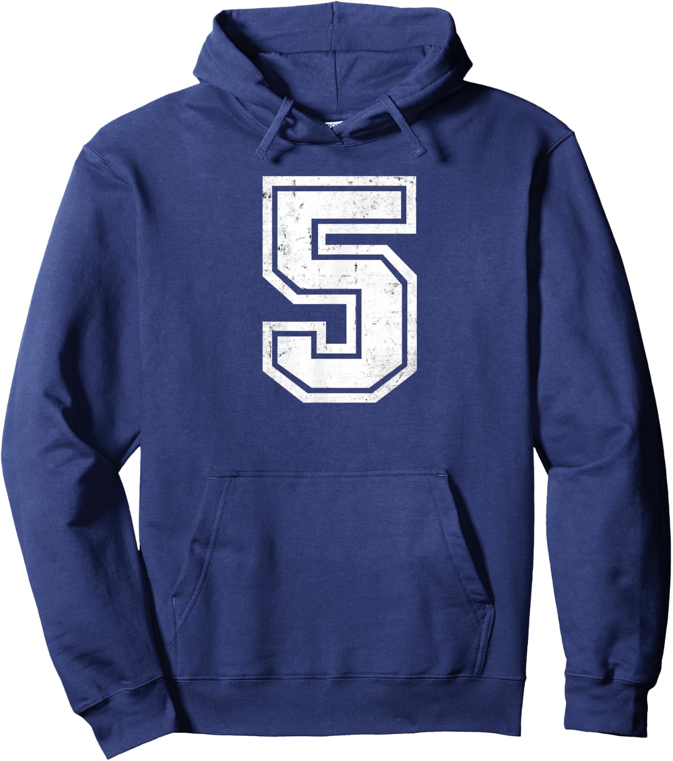 Number #5 Sport Distressed Varsity Number Hoodie - Hoodie | Navy