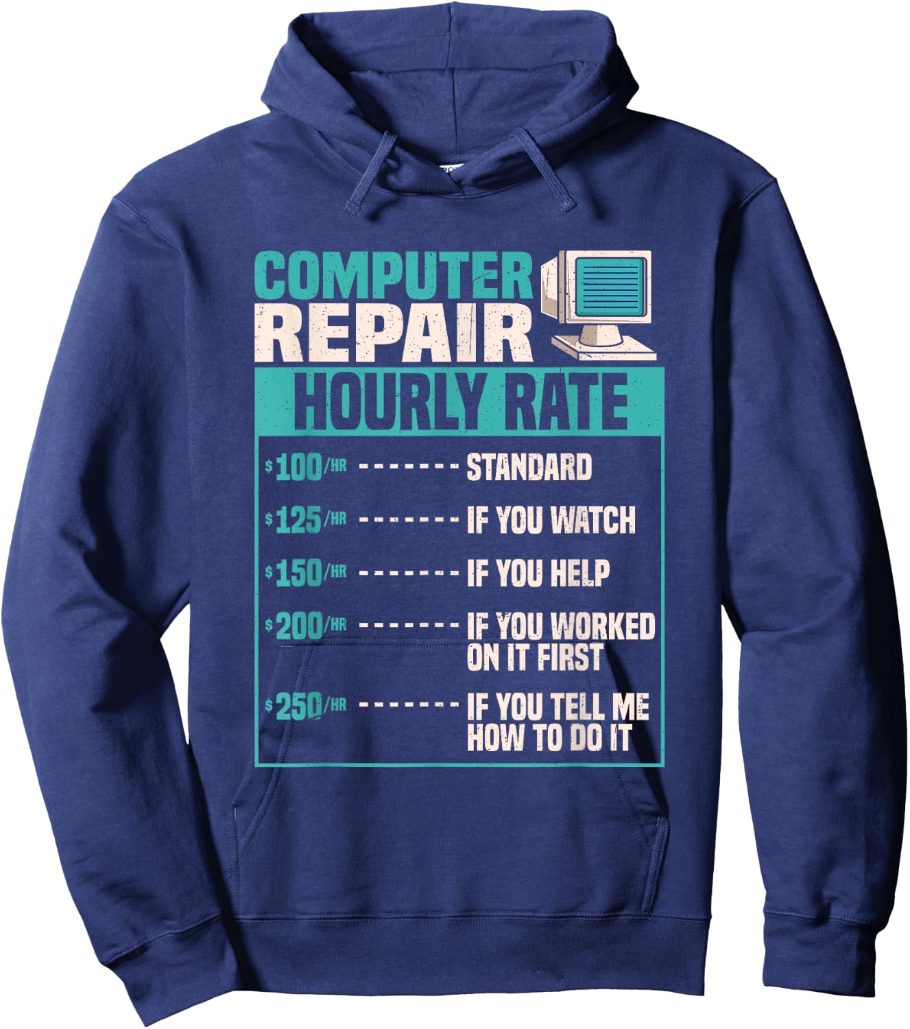 Funny Computer Repair Hourly Rate Small Hoodie - Hoodie | Navy