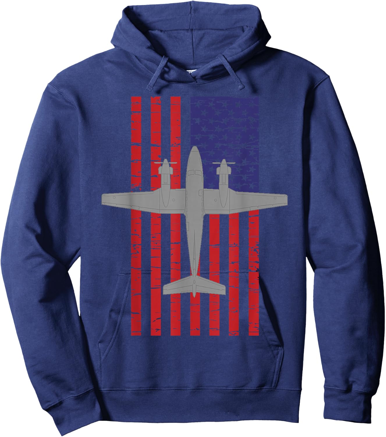 King Air B200 Airplane Pilot American Flag Hoodie - Hoodie | Navy