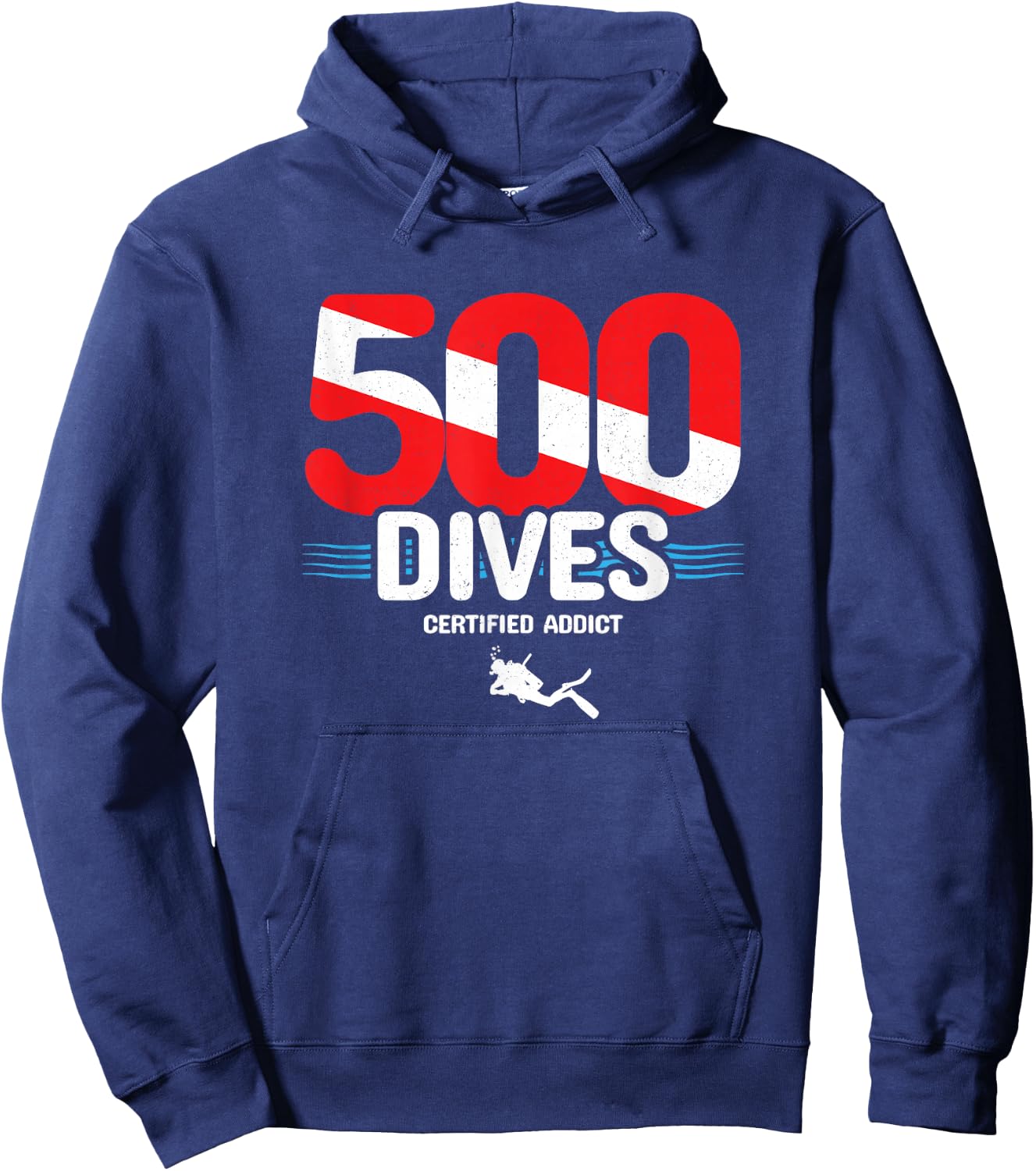 500th Dive - Diver Down Flag - Scuba Diving Hoodie - Hoodie | Navy