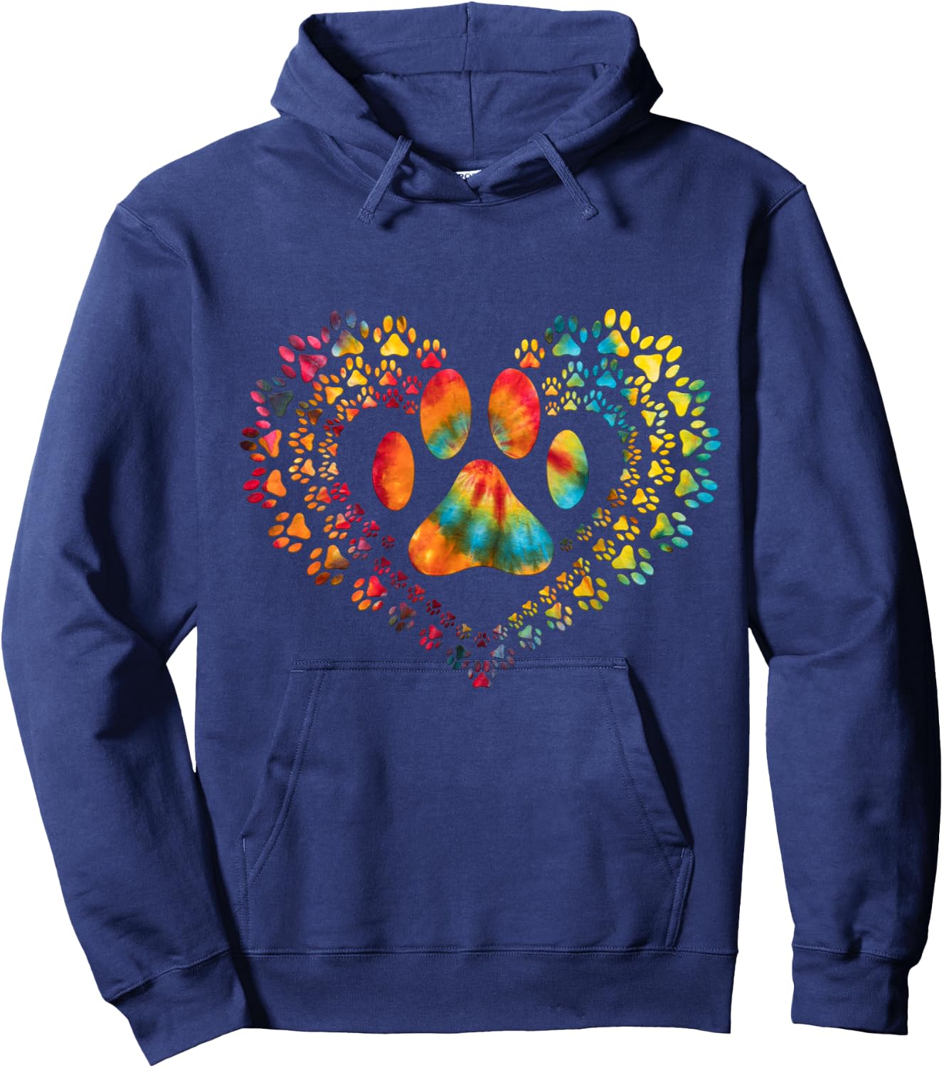 Tie Dye Love Dog Paw Print Heart Animal Lover Hoodie - Hoodie | Navy
