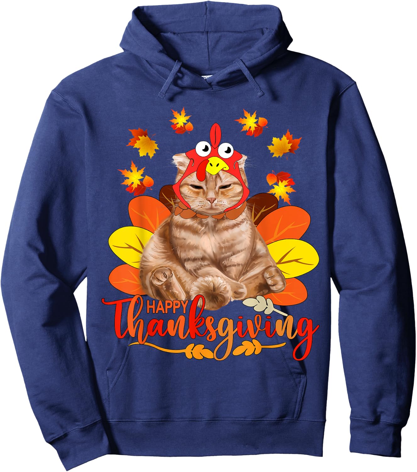 Happy Thanksgiving Cat Turkey Christmas Day Hoodie - Hoodie | Navy