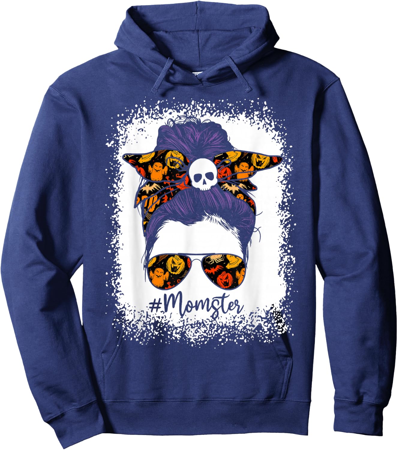 Women Bleached Momster Messy Bun Halloween Hoodie - Hoodie | Navy