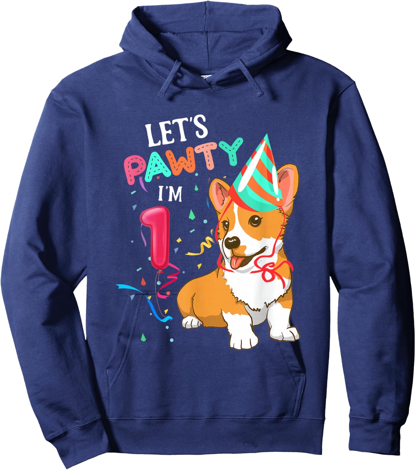 1st Birthday Corgi 1 Year Old Let's Pawty I'm 1 Hoodie - Hoodie | Navy