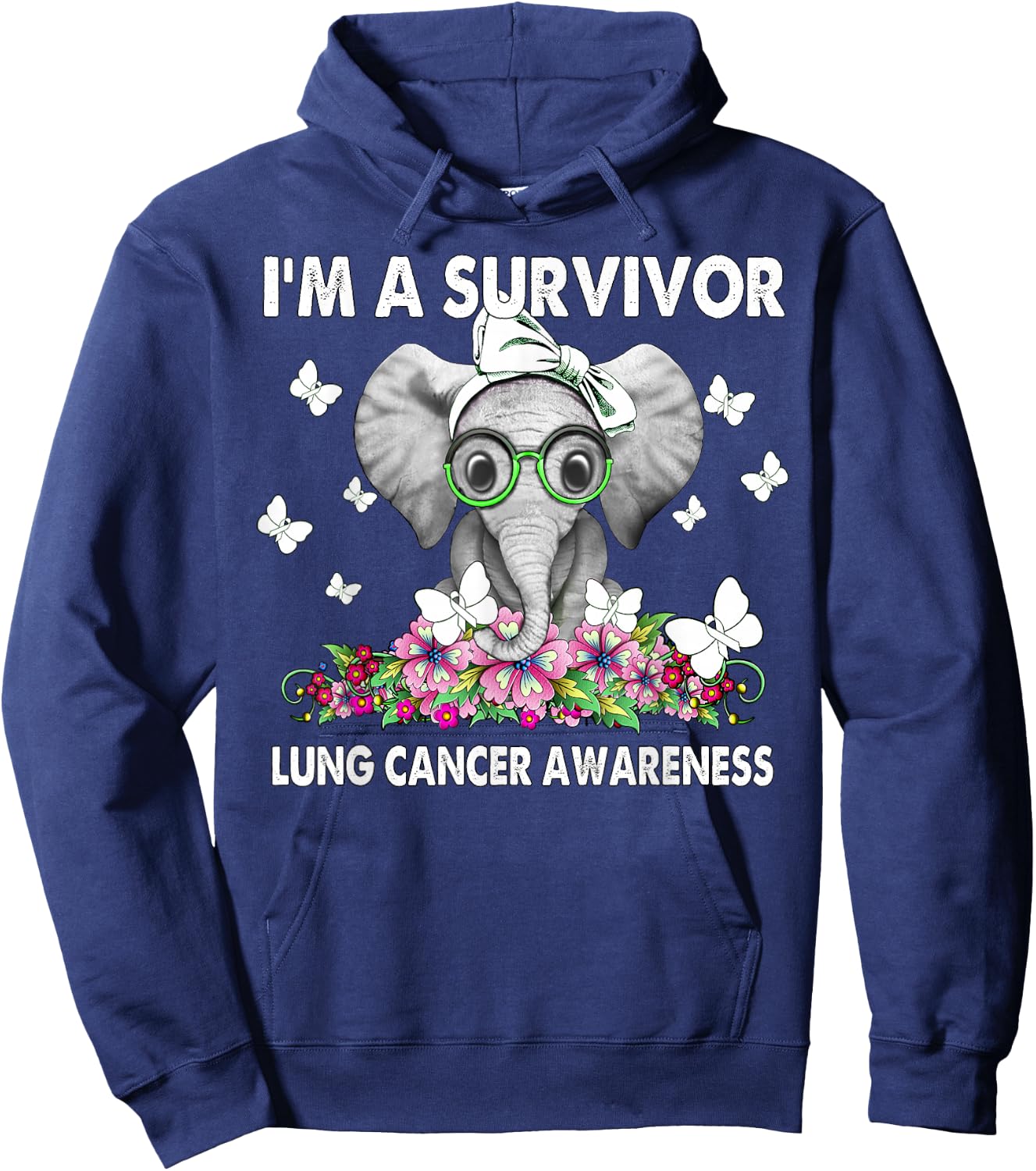 Elephant I’m a Survivor Lung Cancer Awareness Hoodie - Hoodie | Navy