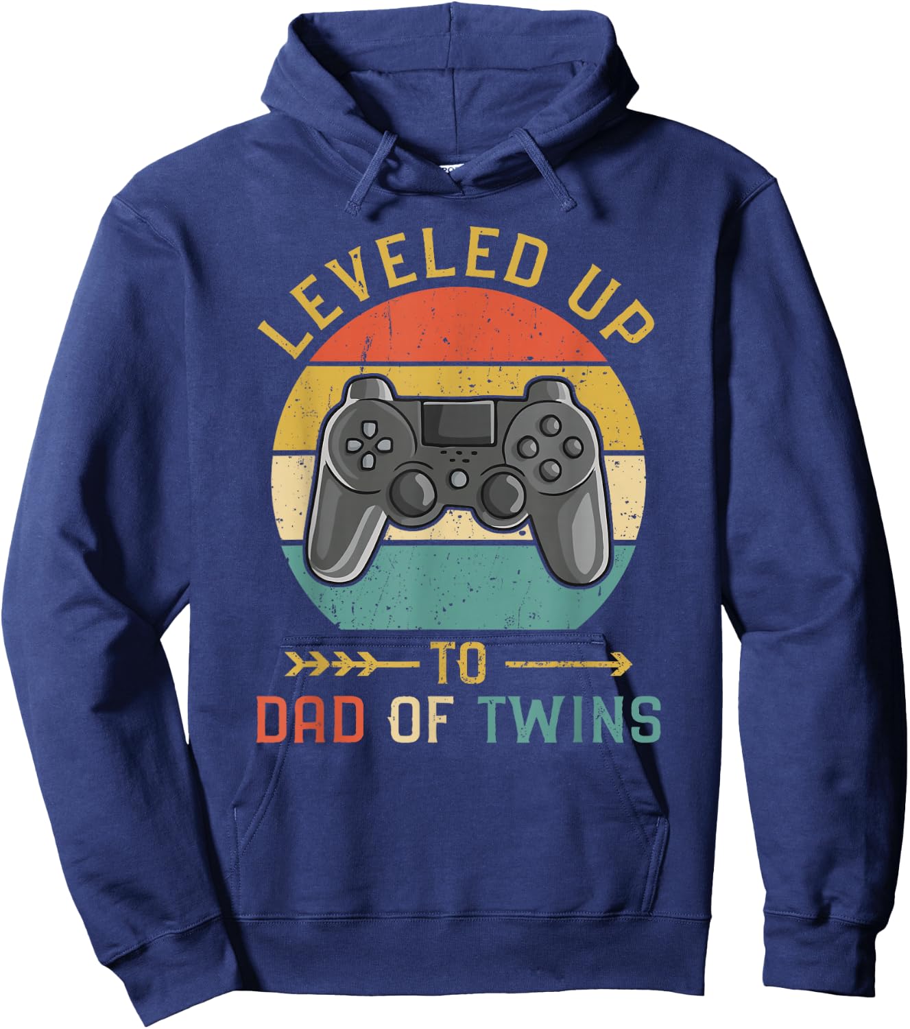 Vintage Level Up to Dad of Twins Gamer Gift Hoodie - Hoodie | Navy
