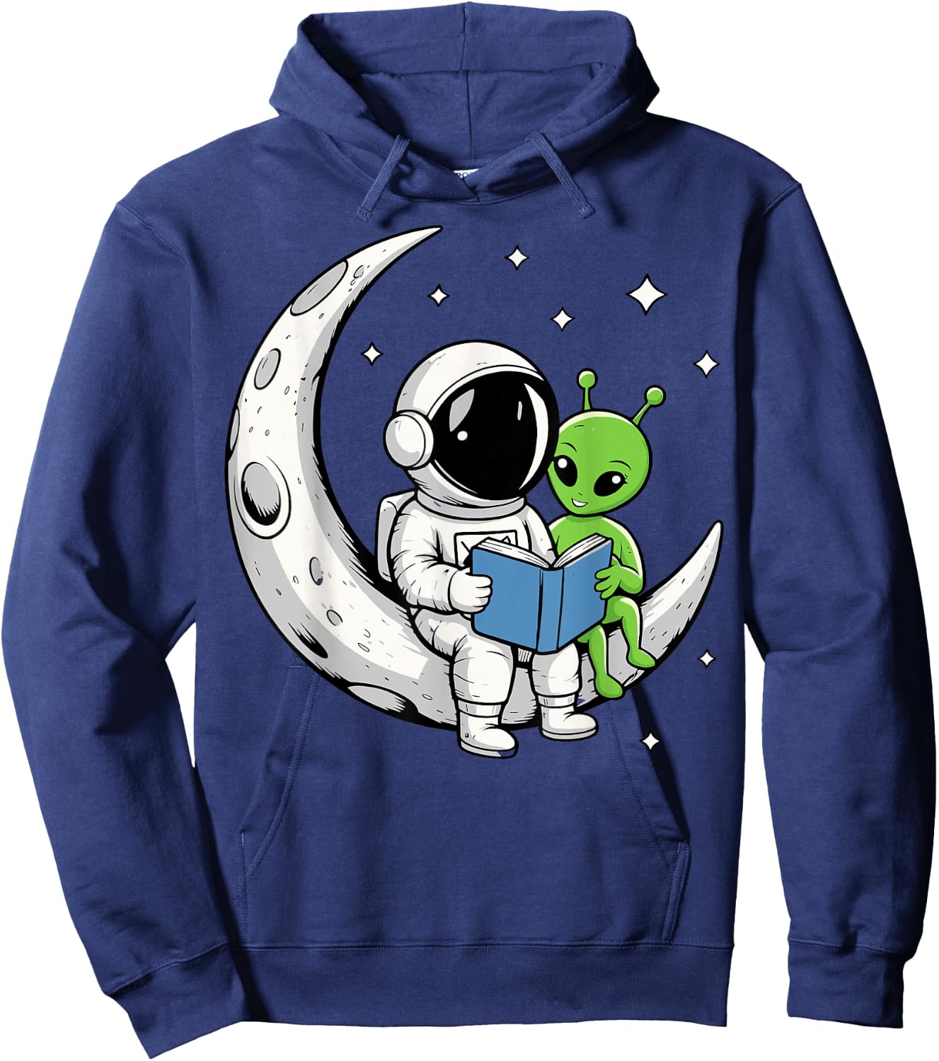 Astronaut Alien Reading Book Moon Space Hoodie - Hoodie | Navy