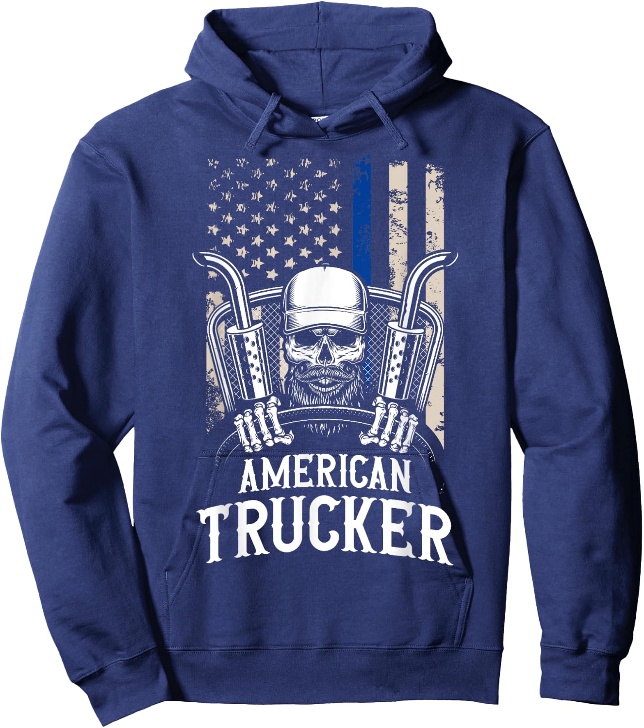 American Trucker for Patriotic Truck Driver Hoodie - Hoodie | Navy