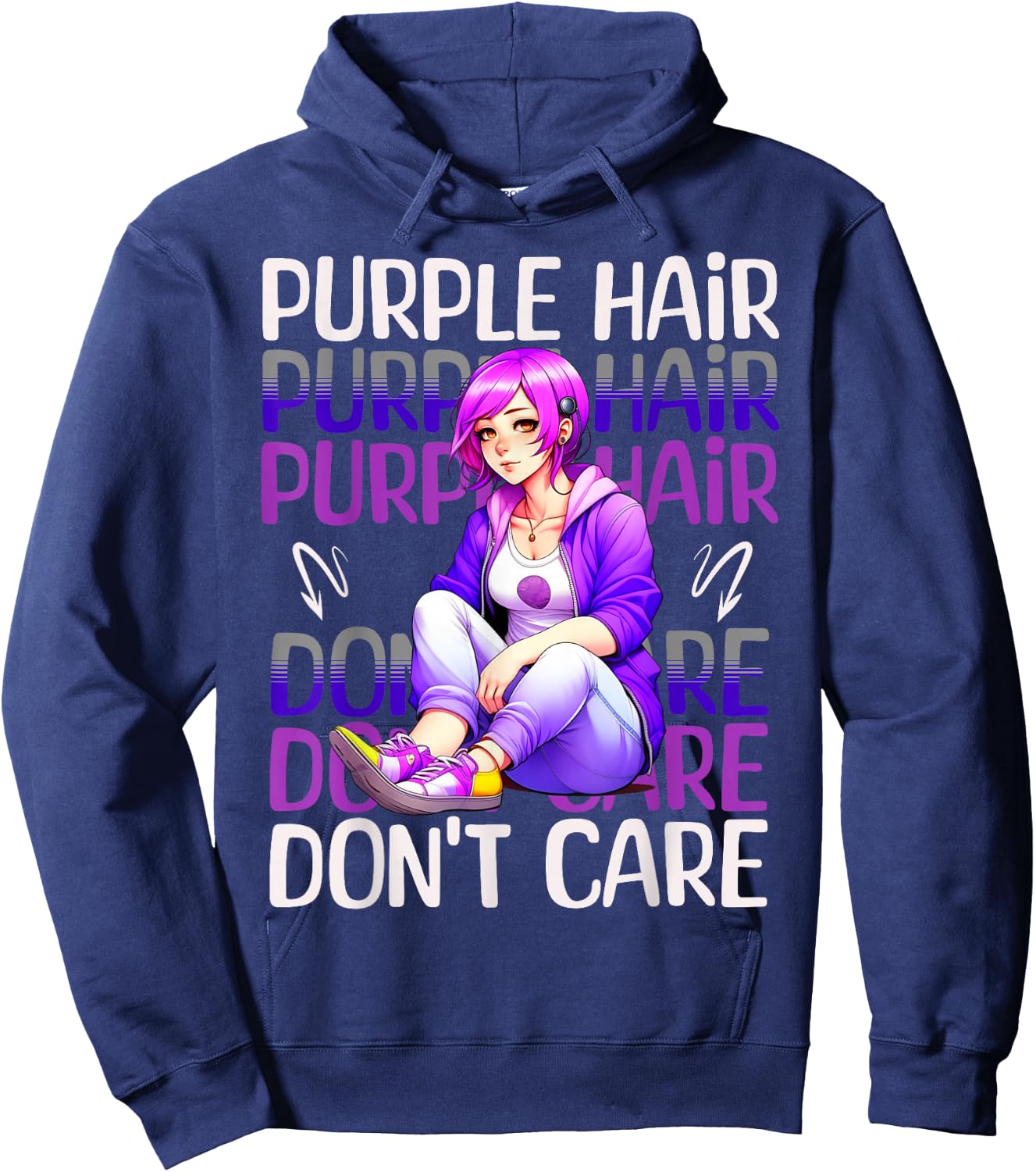 Purple Hair Don't Care Blue Hair Dye Girl Hoodie - Hoodie | Navy