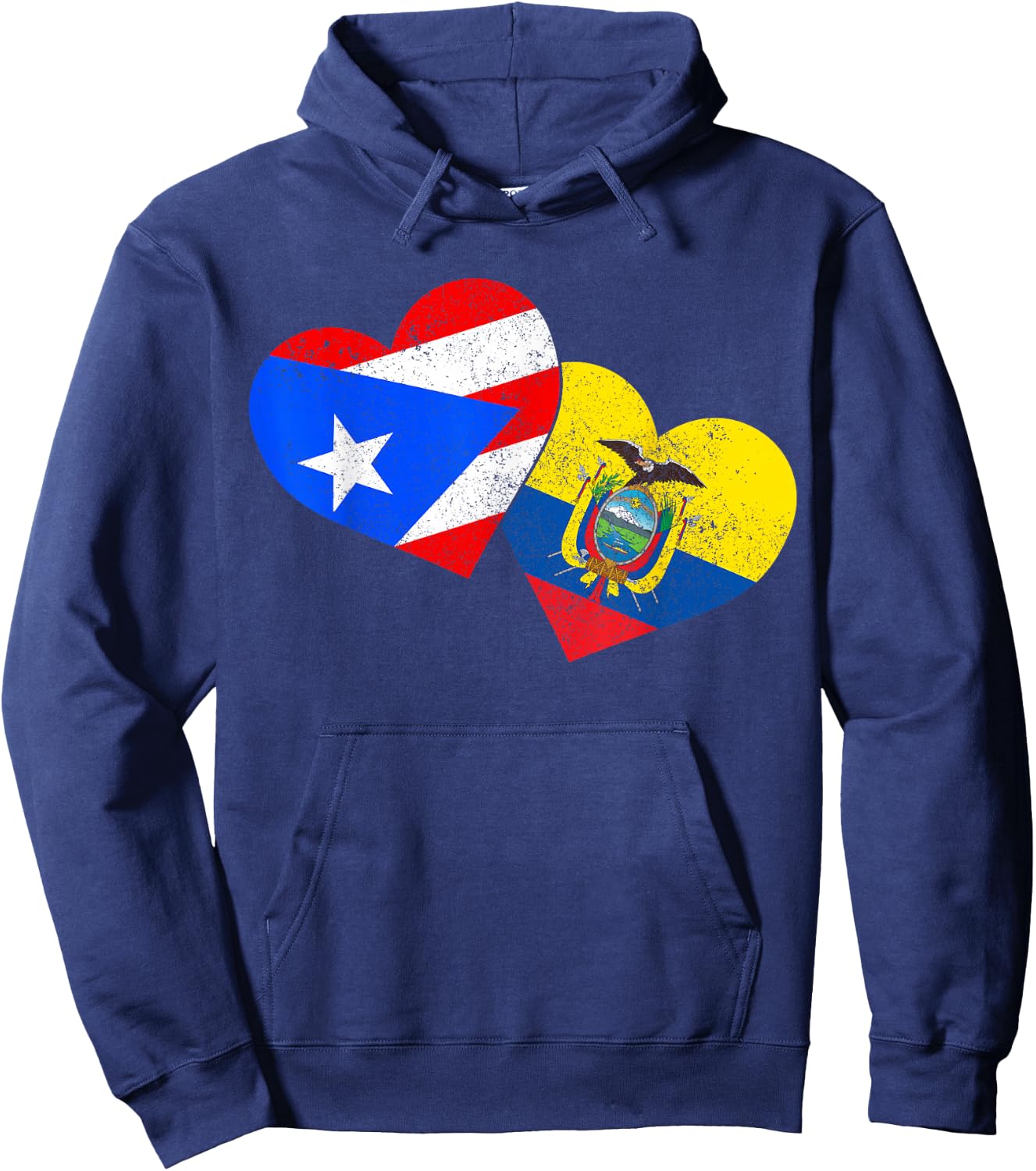 Ecuador Puerto Rico Flag Heart Ecuadorian Roots Hoodie - Hoodie | Navy