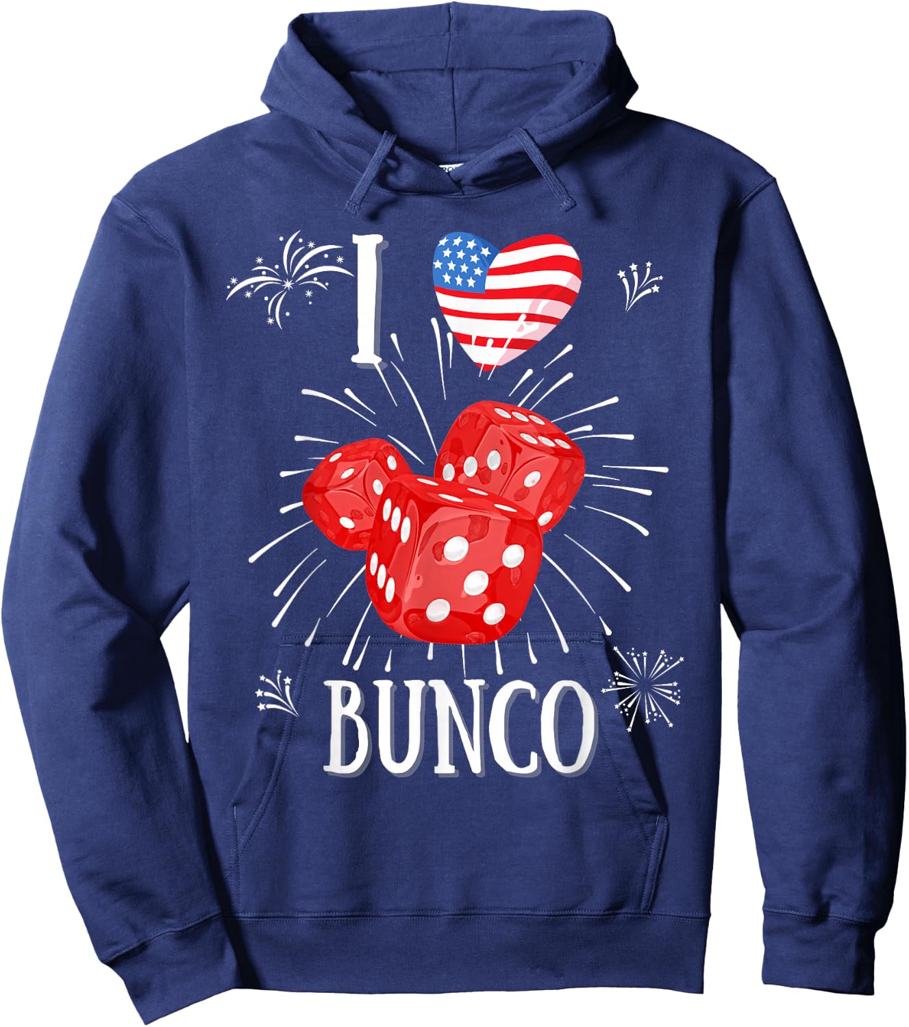Fun Bunco Patriotic Fireworks 4th-July Hoodie - Hoodie | Navy