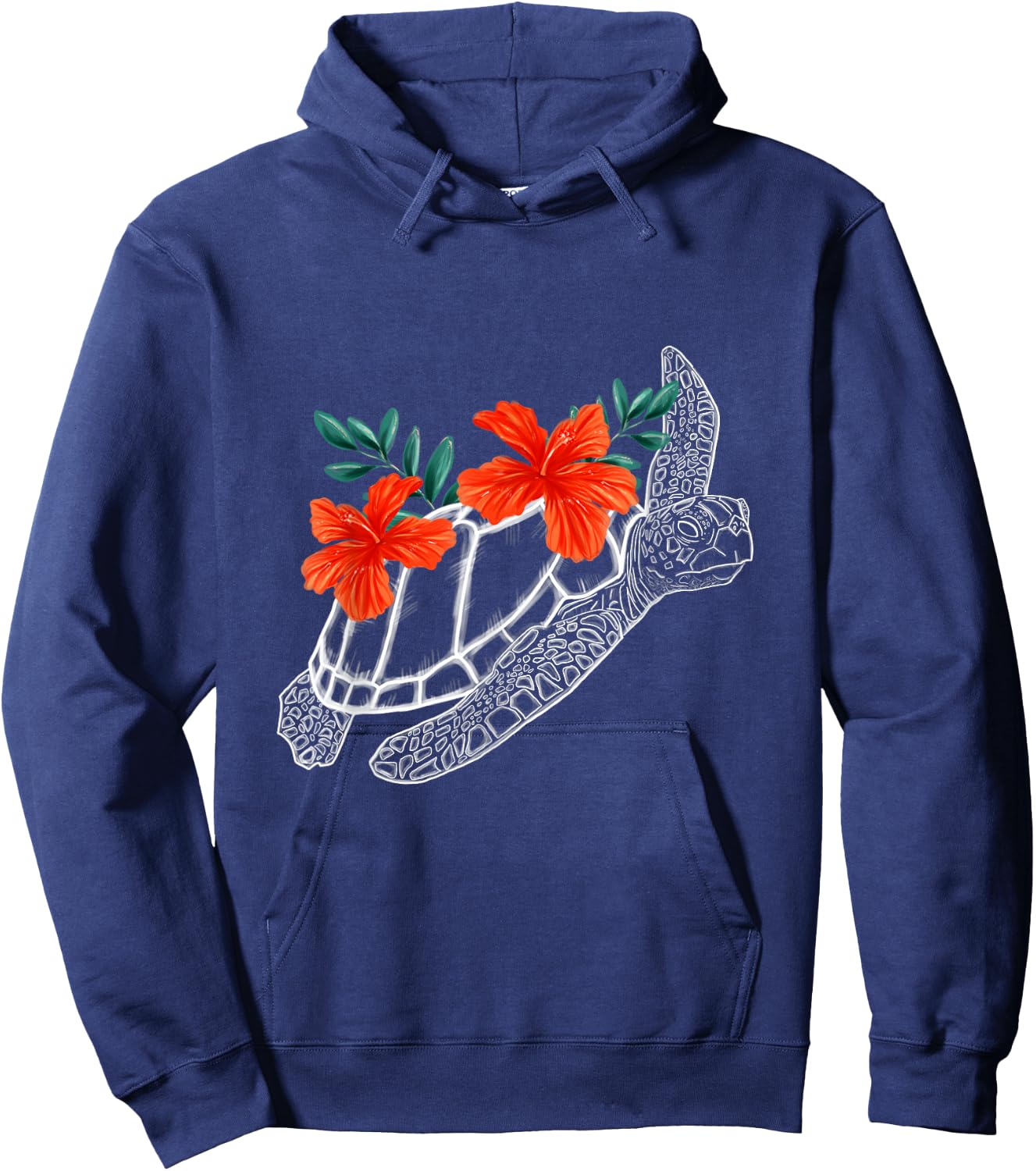 Tropical Sea Turtle Hibiscus Flowers Hoodie - Hoodie | Navy