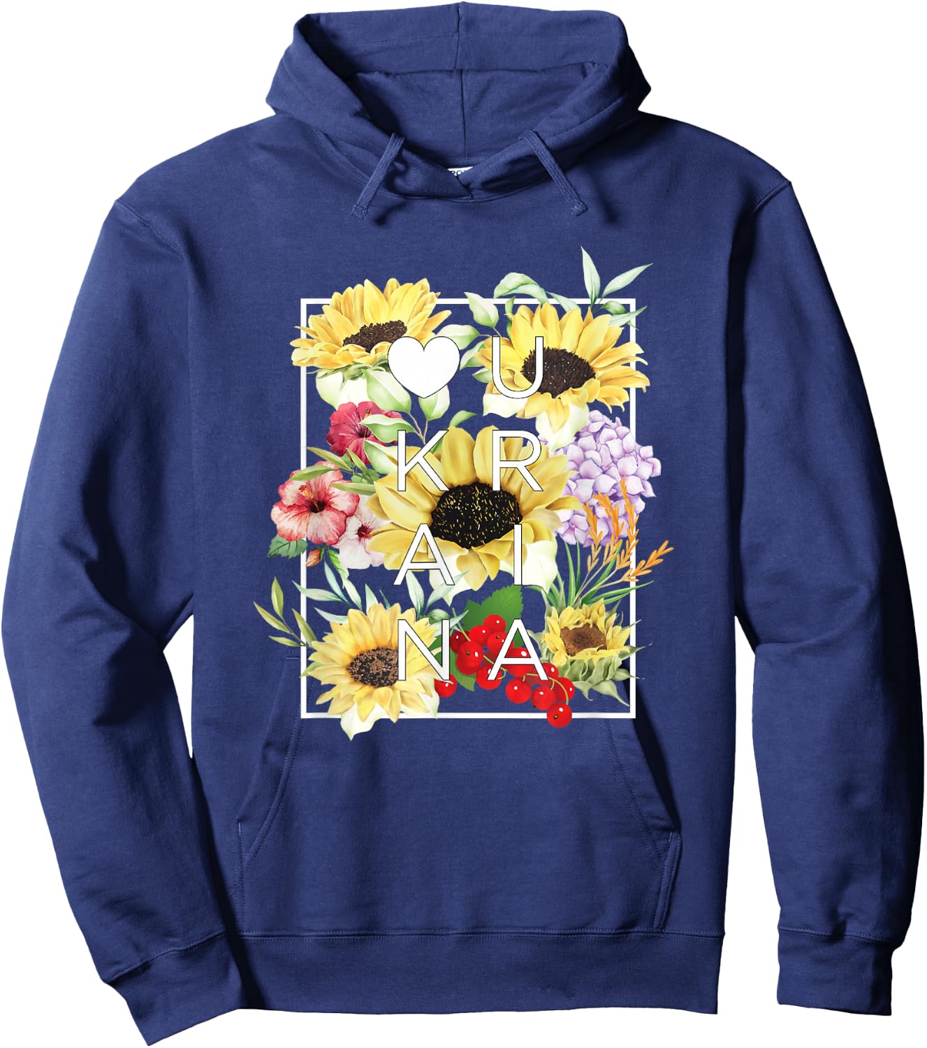 Flowers of Ukraine Word Art - Ukrainian Pride Hoodie - Hoodie | Navy