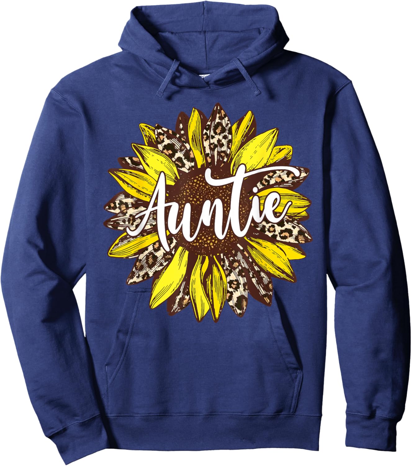 Auntie Leopard Print Sunflower Flower Hoodie - Hoodie | Navy