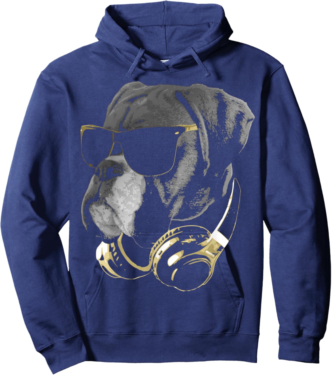Boxer Dog WIth Sunglasses And Headphones Hoodie - Hoodie | Navy