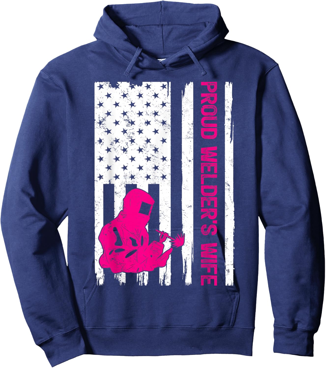 Welder Vintage American Flag Proud Welder Wife Hoodie - Hoodie | Navy