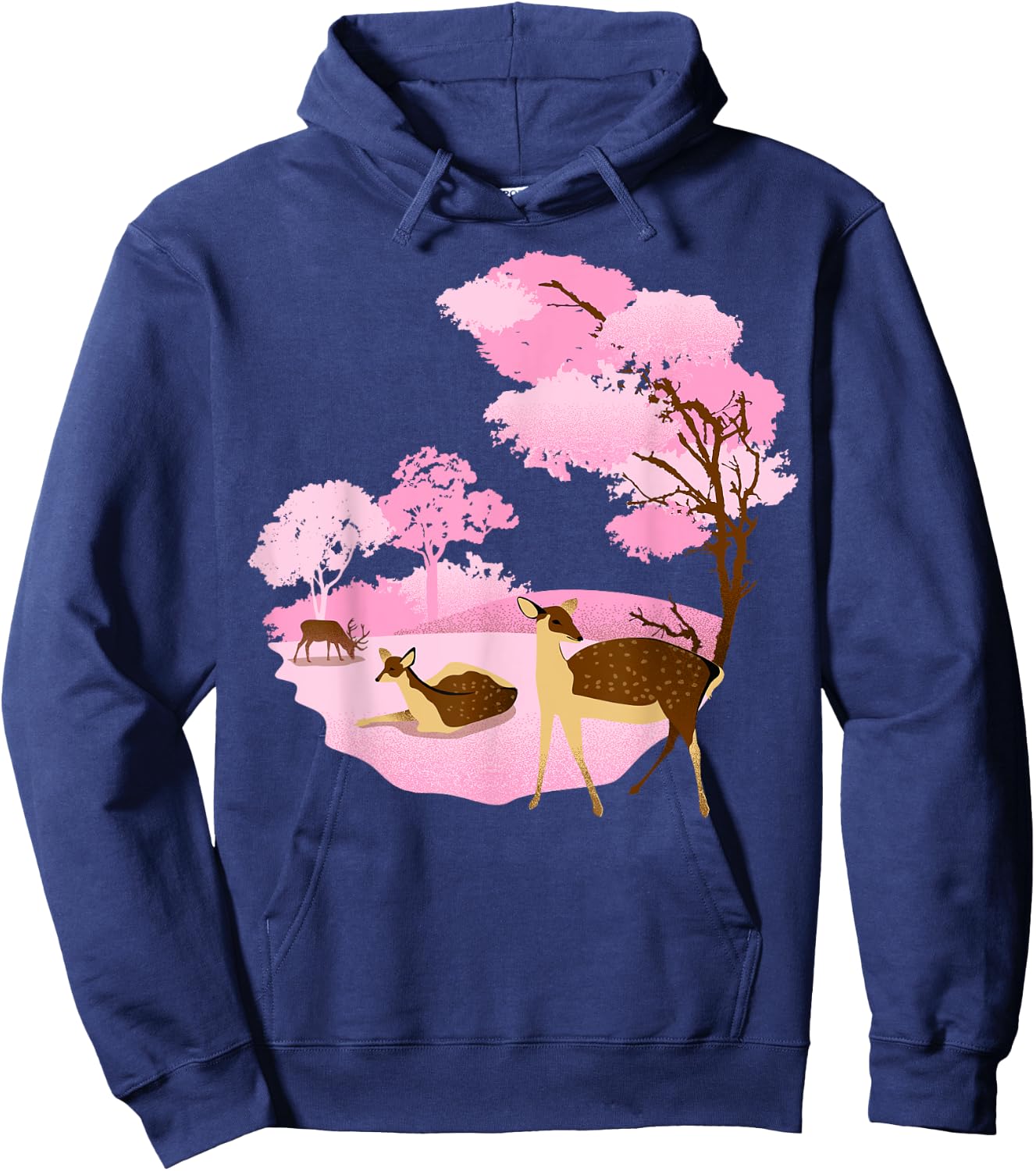 Japanese Landmark Nara Park Pink Deer Hoodie - Hoodie | Navy
