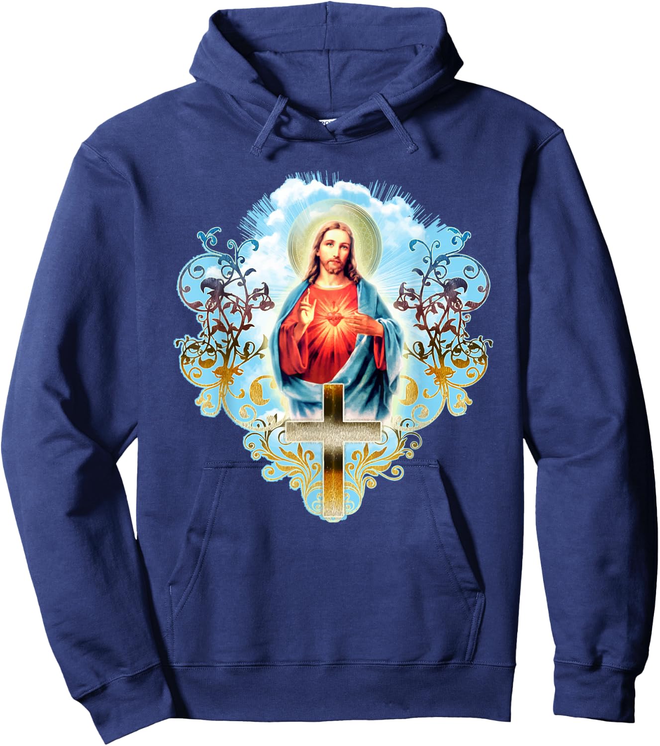 Heart Jesus Christ Vintage Cross Catholic Gifts Hoodie - Hoodie | Navy
