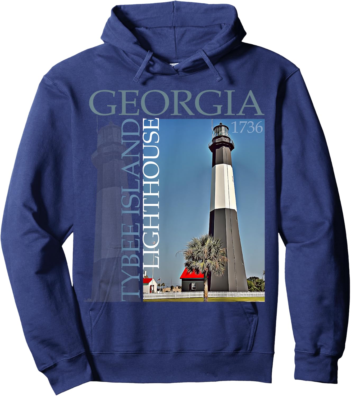 Georgia Tybee Island Lighthouse 1736 Design Hoodie - Hoodie | Navy