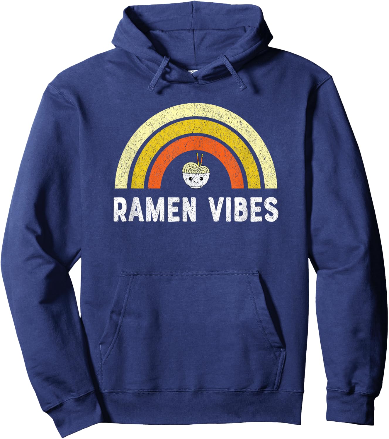 Kawaii Ramen Vibes Vintage Rainbow Hoodie - Hoodie | Navy