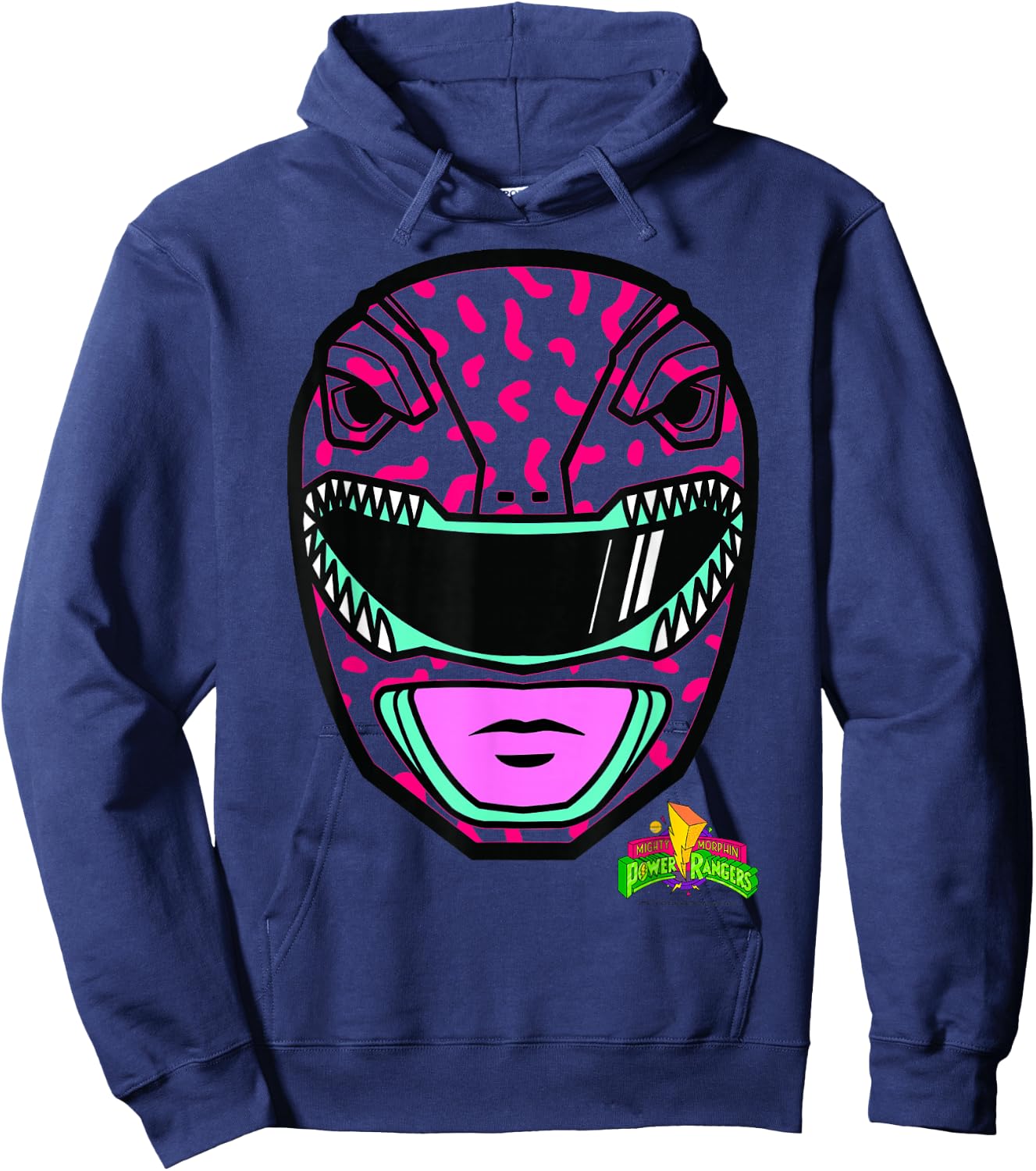 Power Rangers Red Ranger Retro Print Big Face Hoodie - Hoodie | Navy