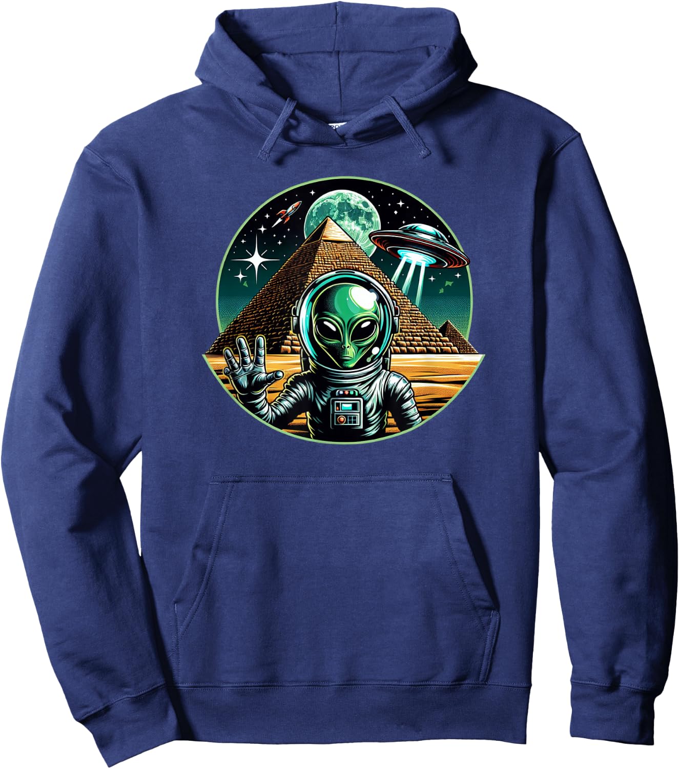 Alien Astronaut UFO Pyramid, Funny Alien Hoodie - Hoodie | Navy