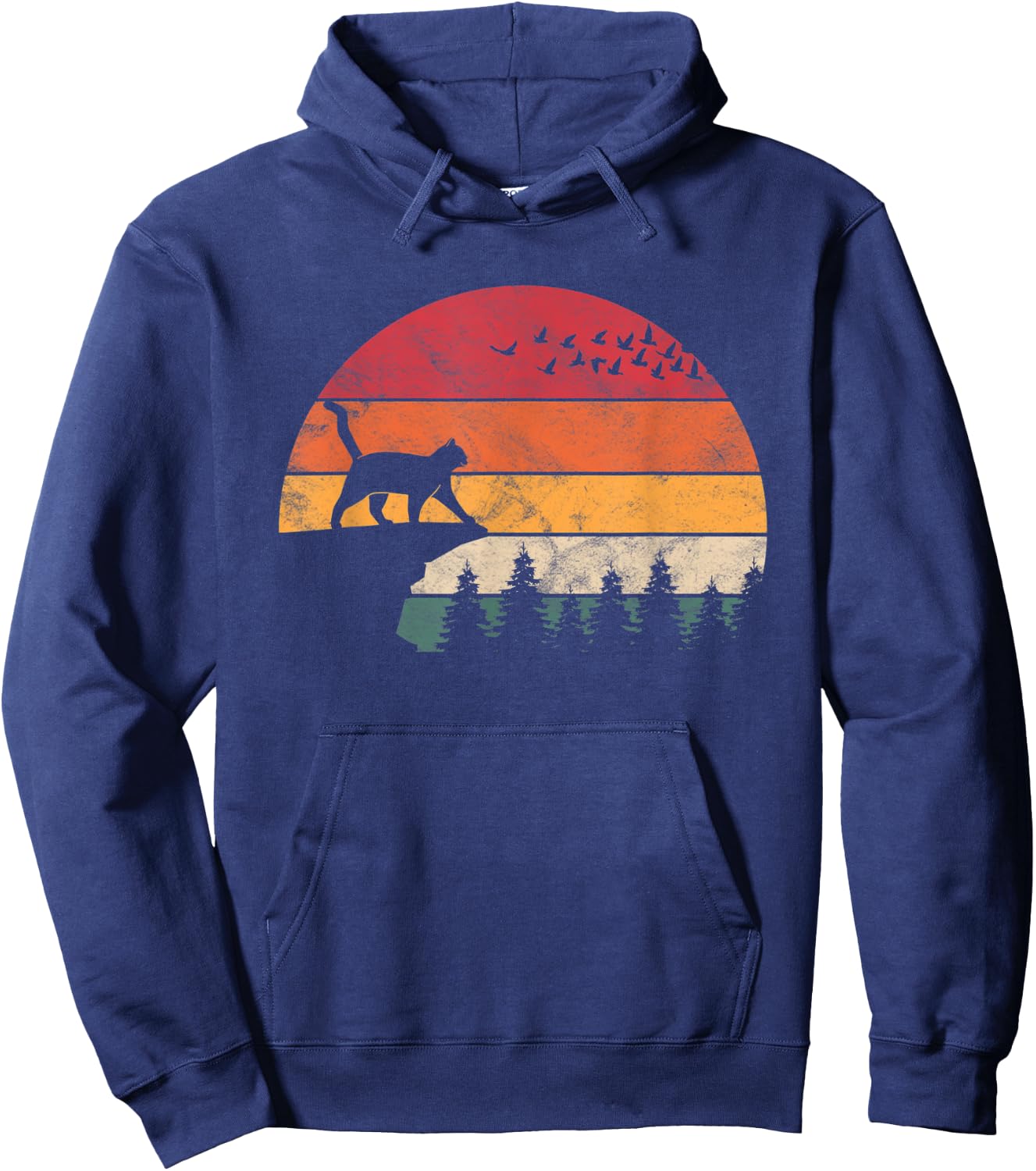 Cat Retro Sunset Cat Lover Hoodie - Hoodie | Navy