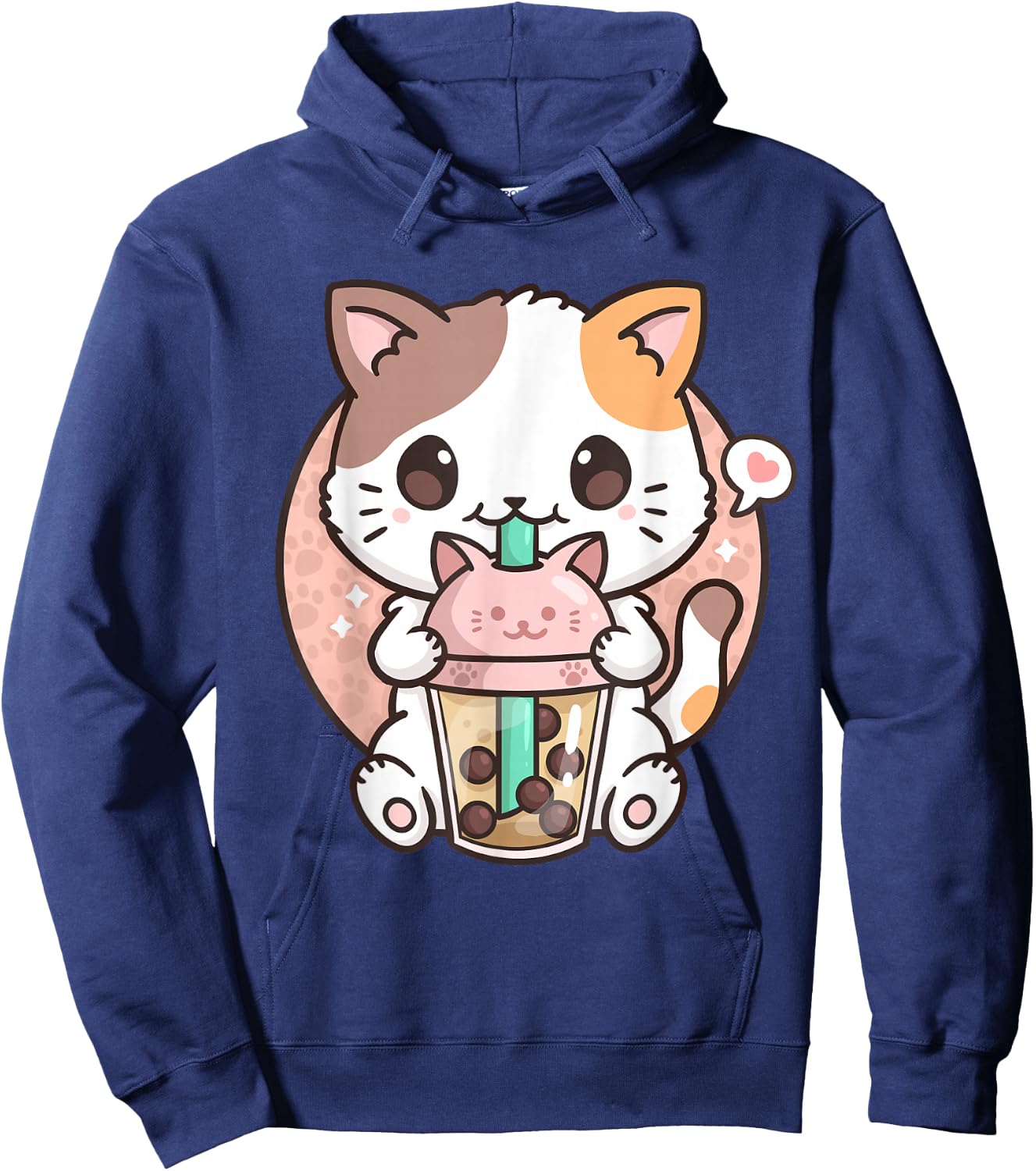 Boba Tea Cat Bubble Tea Cat Kawaii Anime Neko Hoodie - Hoodie | Navy