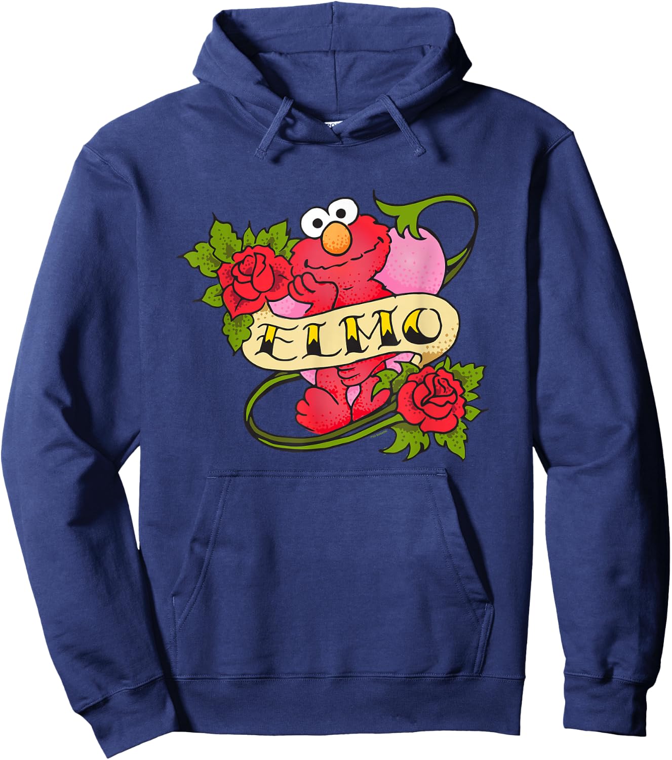 Sesame Street Elmo Hearts and Roses Tattoo Hoodie - Hoodie | Navy