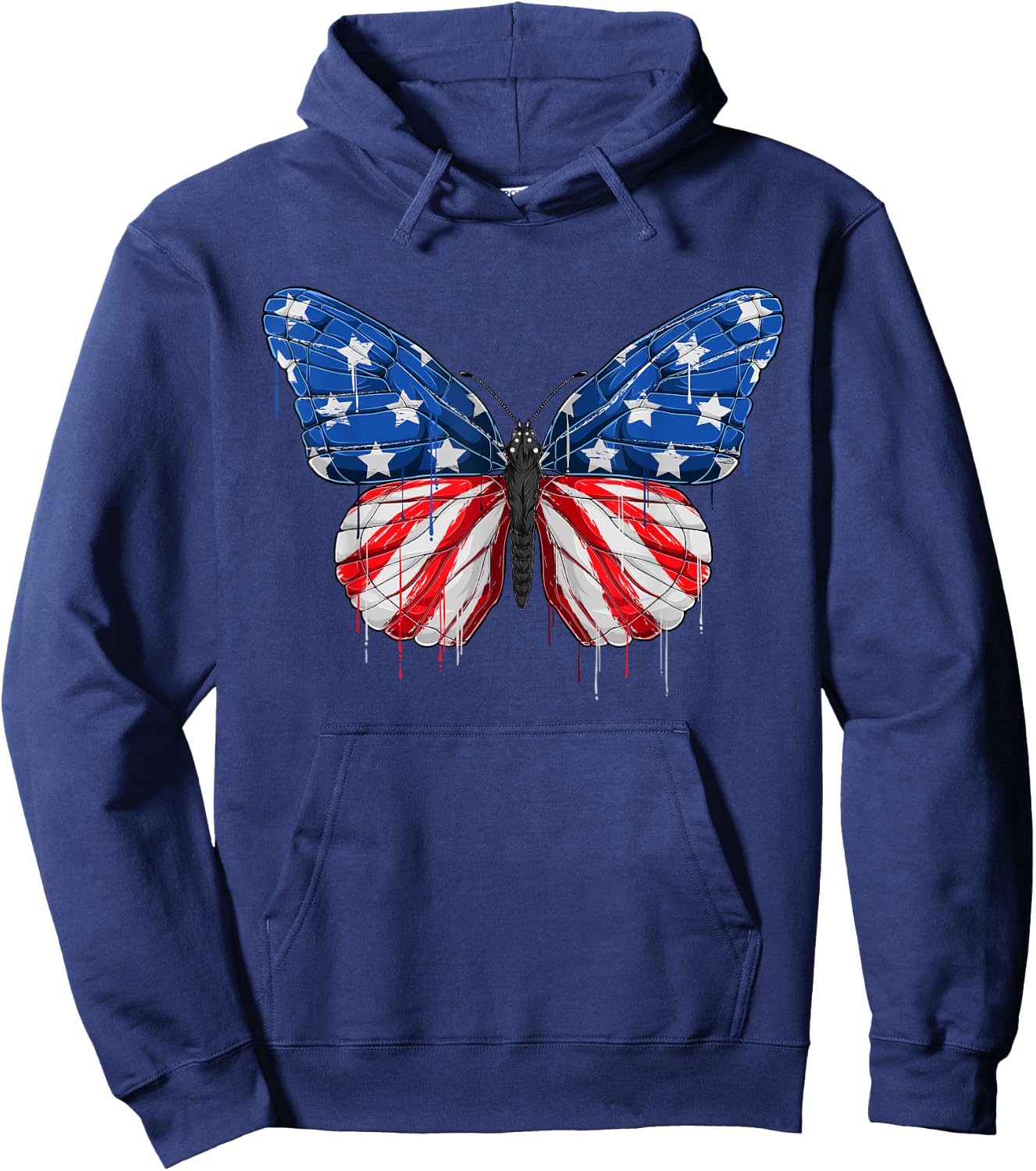 Butterfly USA Flag 4th of July Girl US Hoodie - Hoodie | Navy