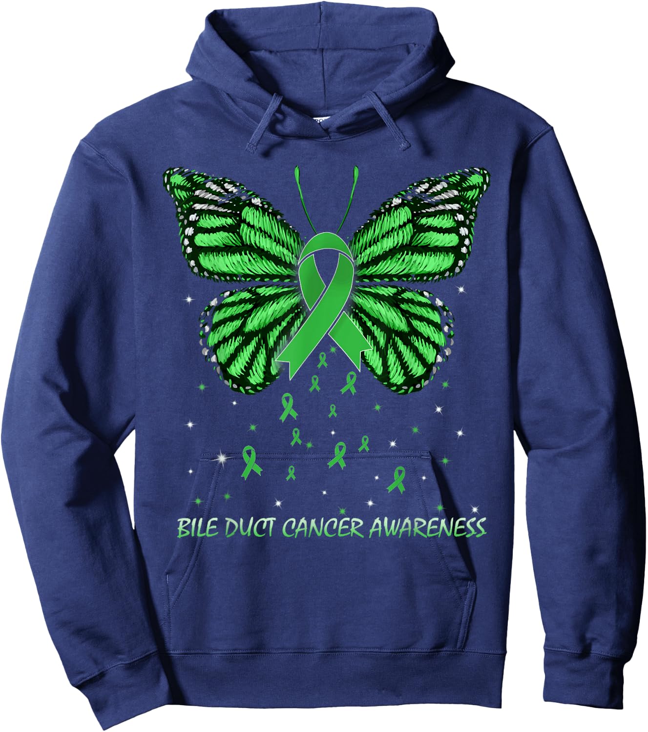 Bile Duct Cancer Awareness Butterfly Hoodie - Hoodie | Navy
