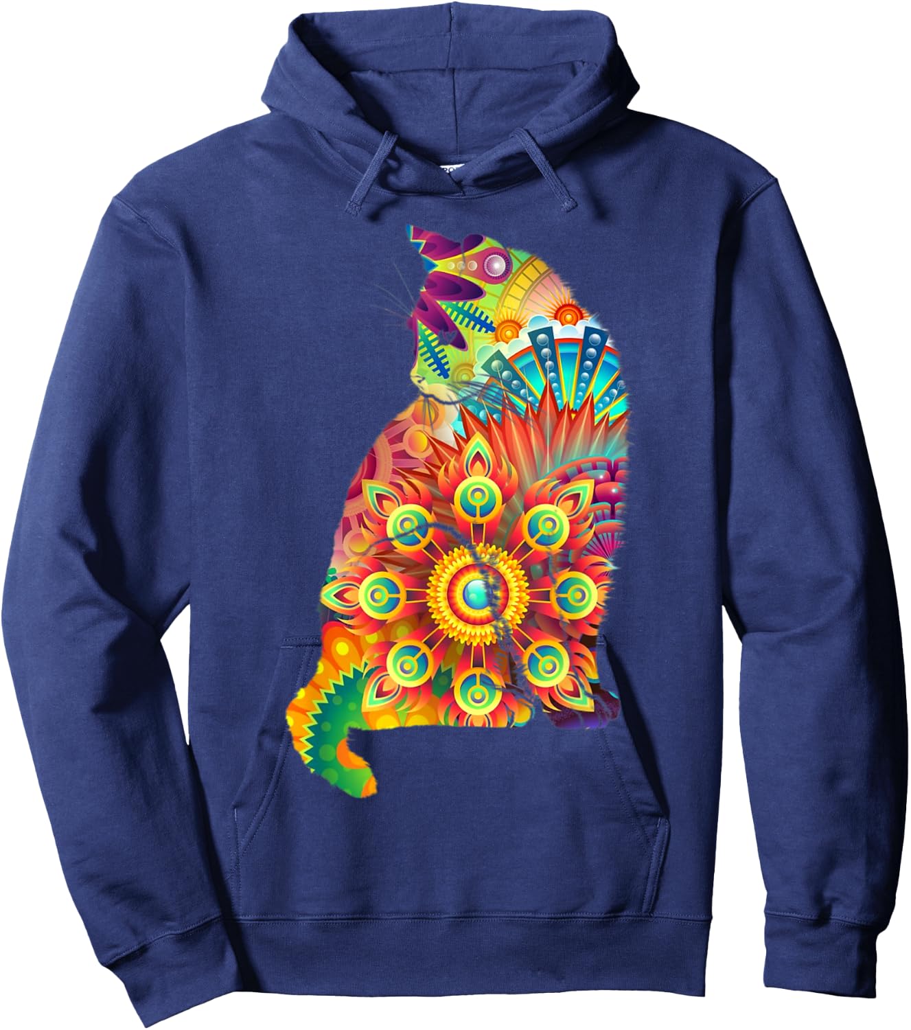 Cat Silhouette 60's 70's Colorful Patterns Hoodie - Hoodie | Navy