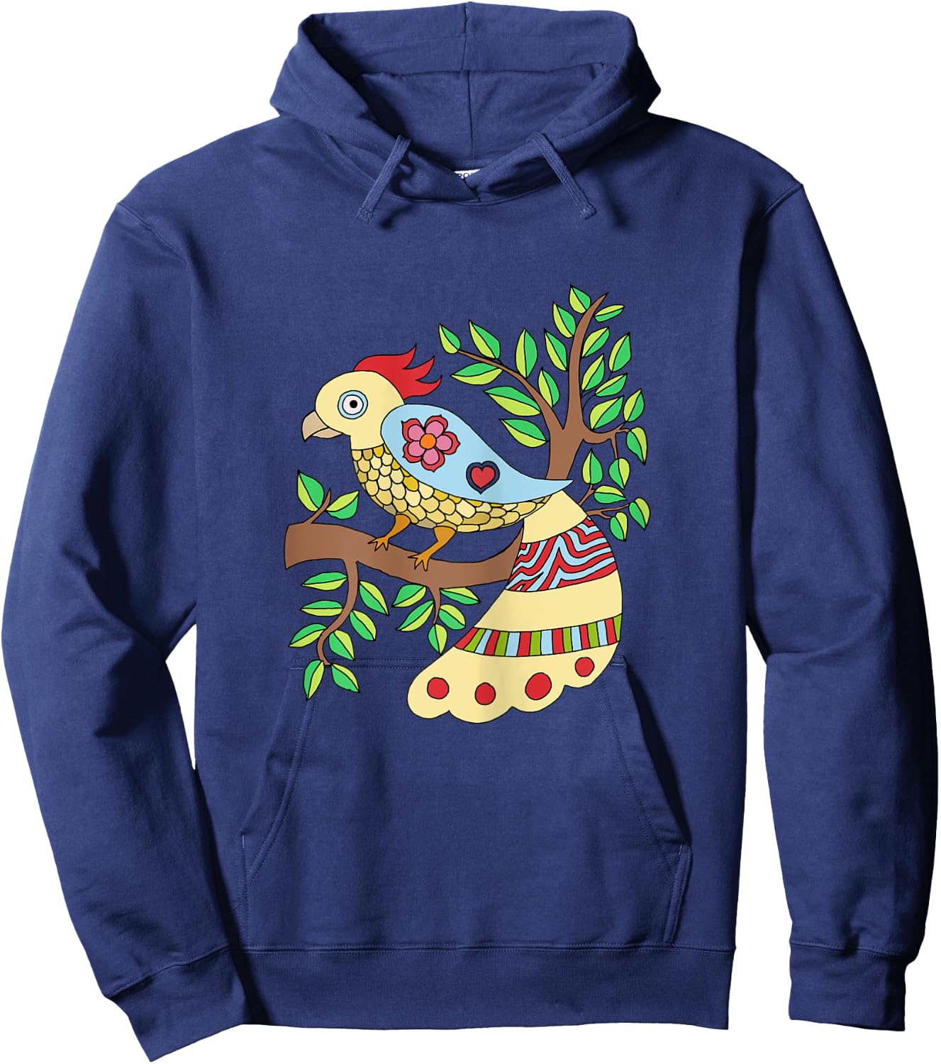 Bird Art Madhubani Style Hoodie - Hoodie | Navy