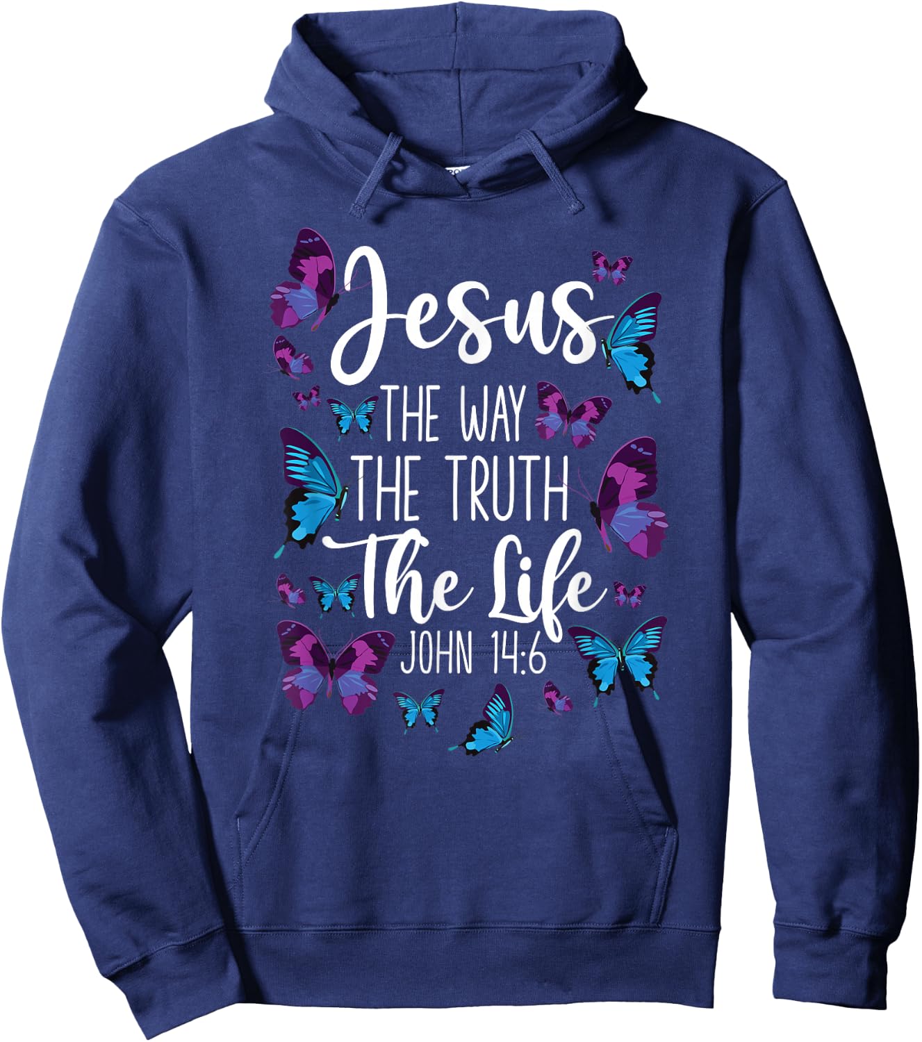 Christian Bible Verse Quote Butterfly John 14:6 Hoodie - Hoodie | Navy