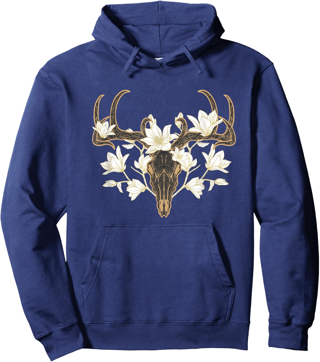 Flowered Deer Skull Howard Marsh Hoodie - Hoodie | Navy