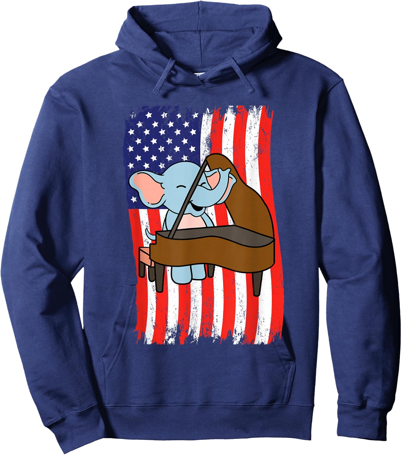 American Flag Elephant Playing Piano Hoodie - Hoodie | Navy