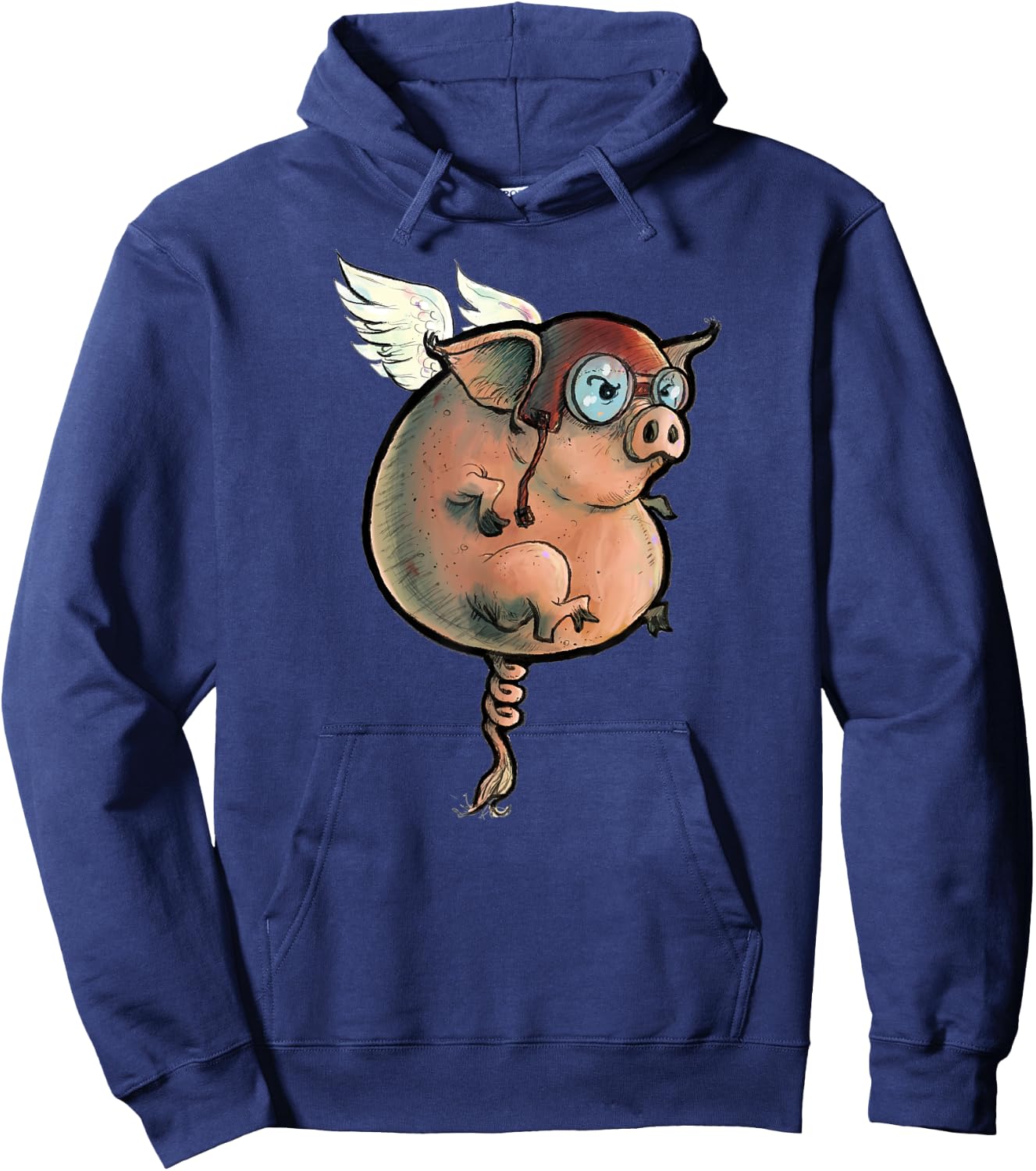 Flying Pig. Quirky, hand-drawn and painted art. Hoodie - Hoodie | Navy