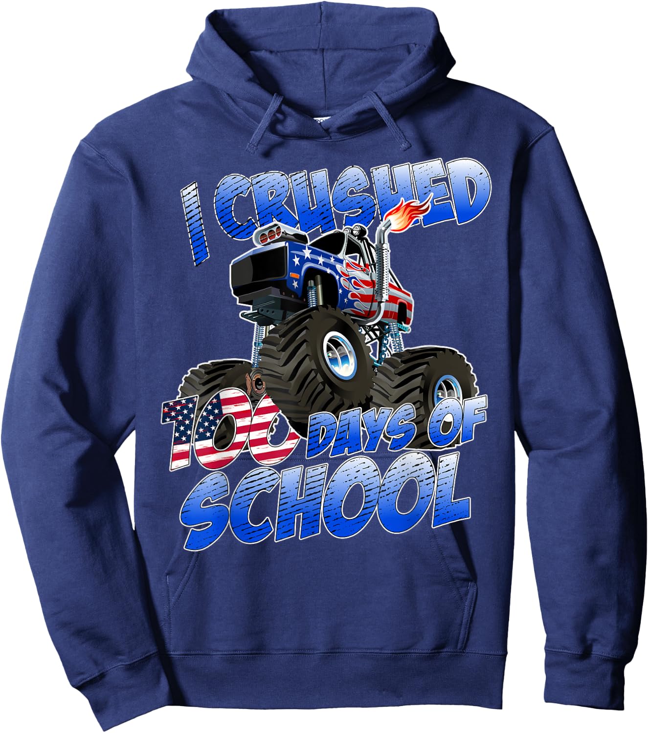 I Crushed 100 Days Of School Monster Truck Boys Hoodie - Hoodie | Navy