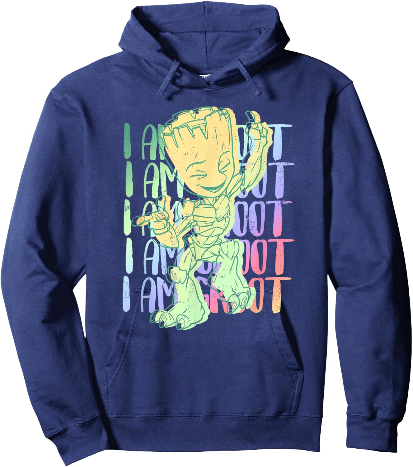 Marvel I Am Groot Happy Groot Neon Text Stack Hoodie - Hoodie | Navy