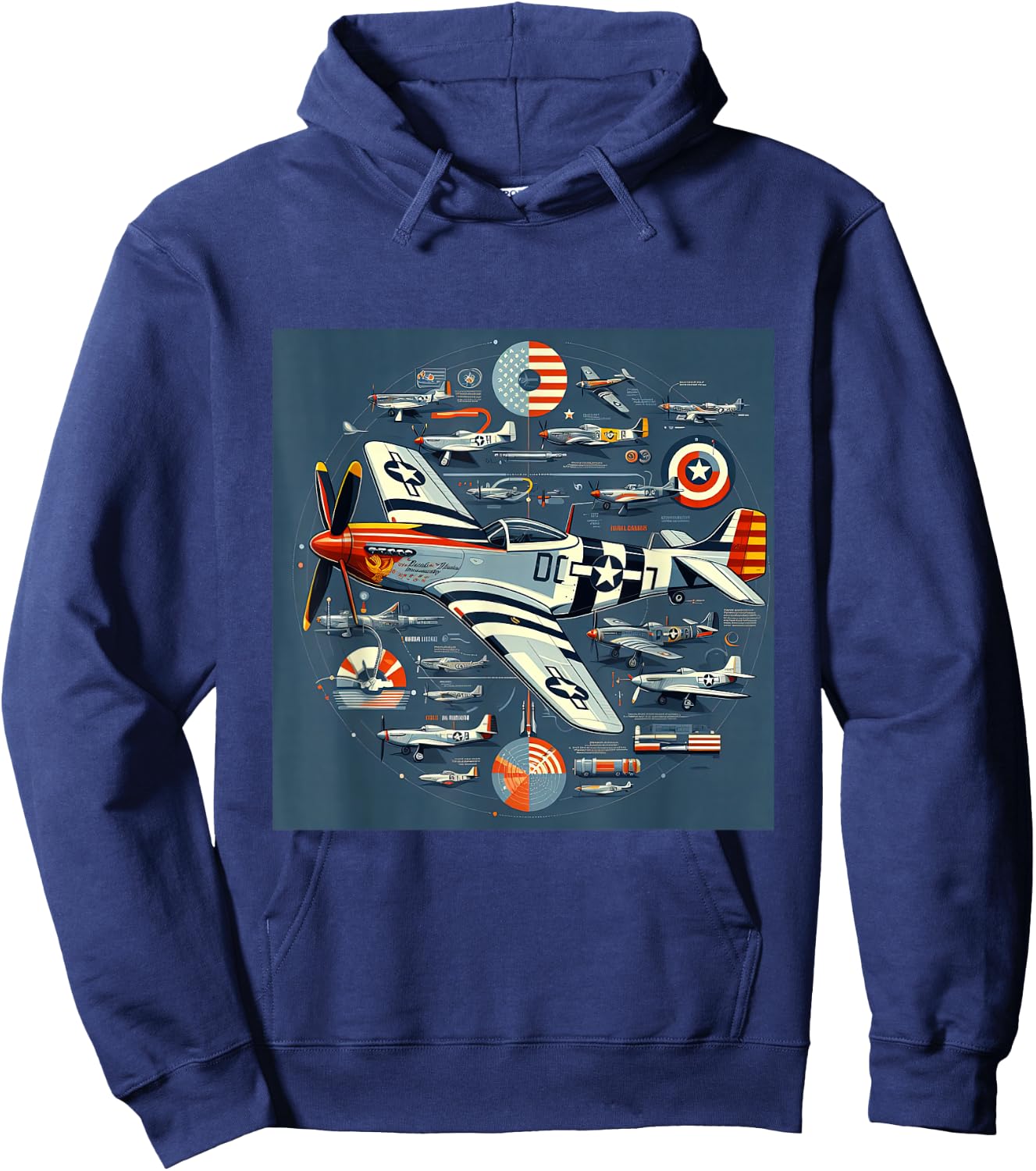 P51 Mustang WW2 Warplane Airplane Infographics Hoodie - Hoodie | Navy