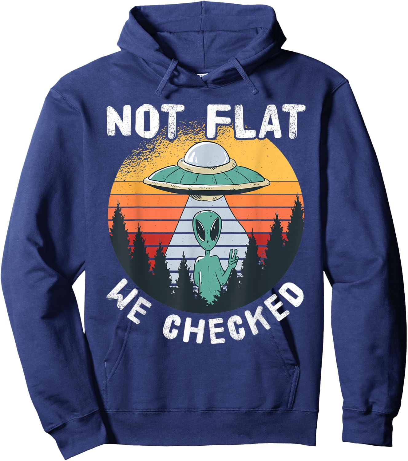 Alien UFO Not Flat We Checked Hoodie - Hoodie | Navy