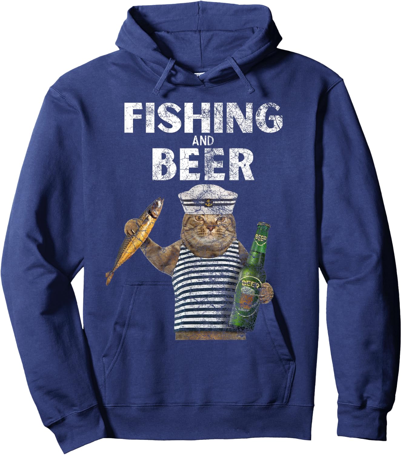 Fishing & Beer Funny Cat Hoodie - Hoodie | Navy